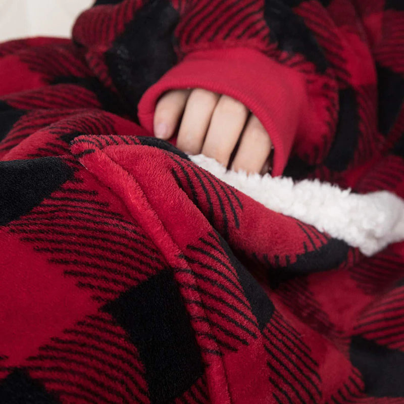 Cozy Hoodie Blanket Red Flannel - Unisex