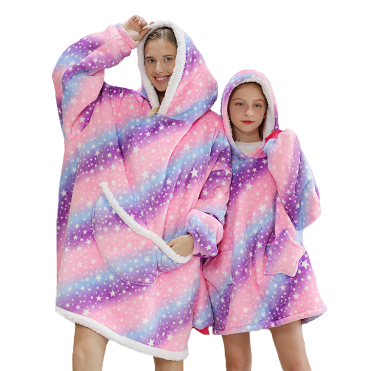 Cozy Hoodie Blanket Purple Stars - Unisex - Kids